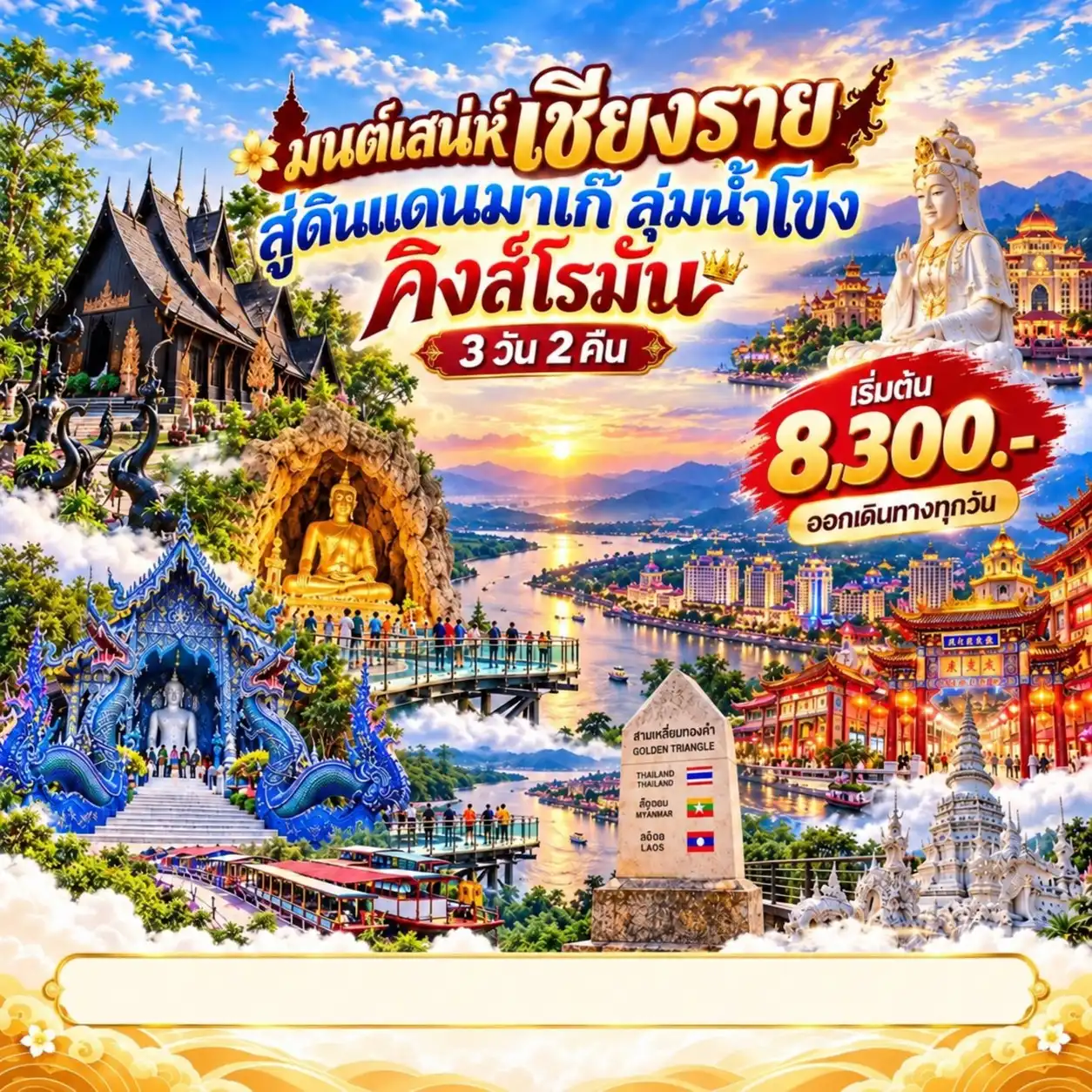 แพ็กเกจทัวร์เชียงราย มนต์เสน่ห์เชียงราย สู่ดินแดนมาเก๊าลุ่มน้ำโขง คิงส์โรมัน 3วัน 2คืน