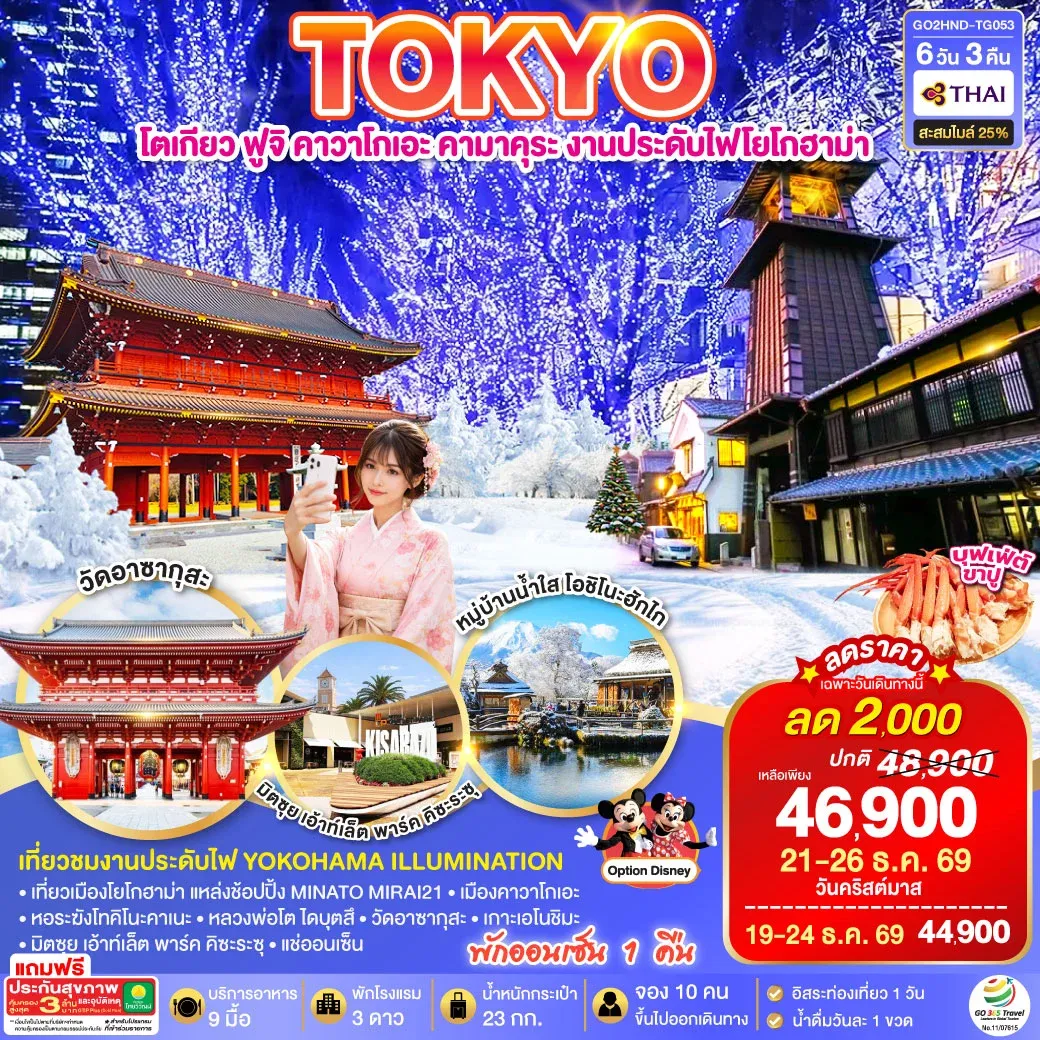 ทัวร์ญี่ปุ่น TOKYO FUJI YOKOHAMA WINTER LIGHT UP 6วัน 3คืน (TG)