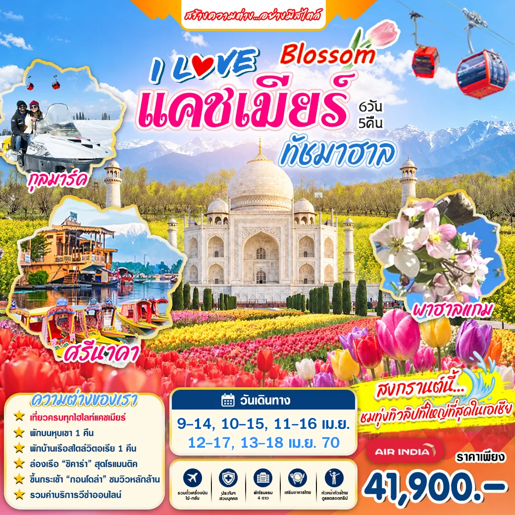 ทัวร์อินเดีย l love Blossom แคชเมียร์ ทัชมาฮาล 6วัน 5คืน (AI)